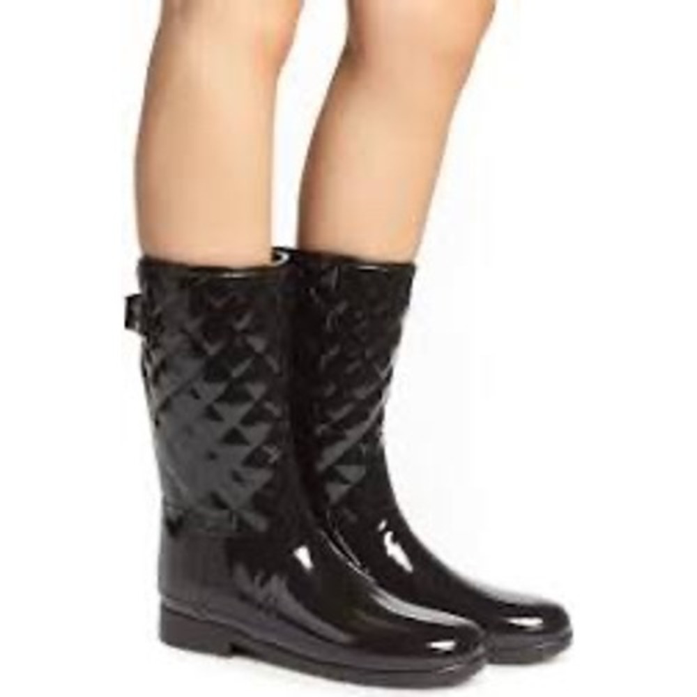 Hunter refined high gloss quilted mid calf rain‎ boots black women's size 11